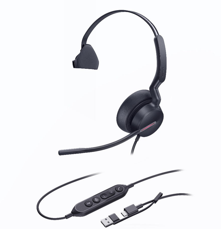 Yealink UH46 Mono Teams USB-C/A Microsoft Certified Teams USB Wired Headset 3-Noise-Canceling Microphones 35mm Speaker Busylight Leather Controller Yealink UH46 Mono Teams USB-C/A Microsoft Certified Teams USB Wired Headset 3-Noise-Canceling Microphones 35mm Speaker Busylight Leather Controller